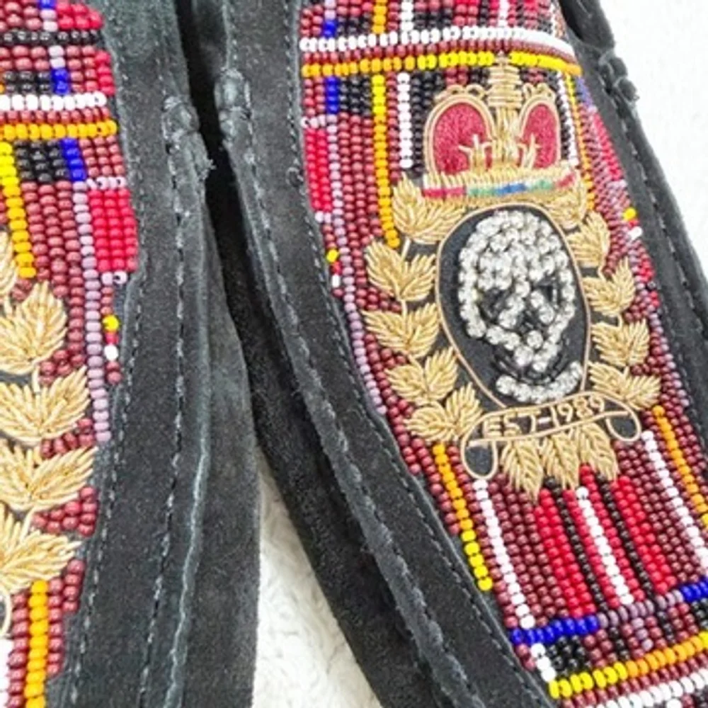 Donald J Pliner Men Size 10 Multi-Color Beaded Skull Royal Crest Leather Loafers